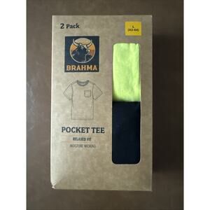 NEW Brahma Mens 2 Pack Moisture Wicking Pocket T-Shirts SZ L 42-44 Yellow/Black